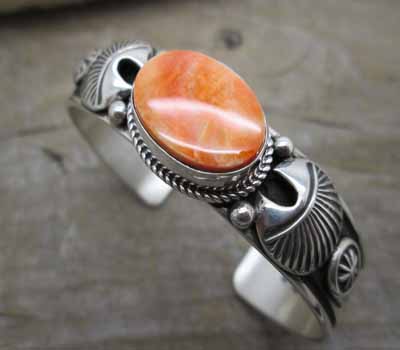 Orange Spiney Albert Jake  American Indian Cuff Bracelet 